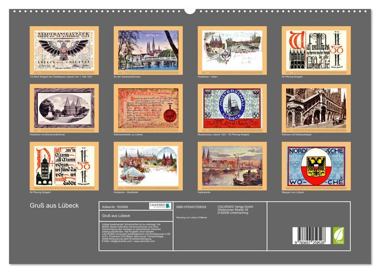 Produktbild: Gru&szlig; aus L&uuml;beck (hochwertiger Premium Wandkalender 2026 DIN A2 quer), Kunstdruck in Hochglanz