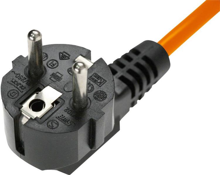 Produktbild: Kash Kaltger&auml;te-Anschlusskabel Kaltger&auml;te-Buchse C13 - Schutzkontakt-Winkelstecker Schwarz, Orange 2.00 m 1 St.