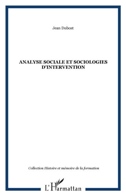 Produktbild: Analyse sociale et sociologiesd'interve