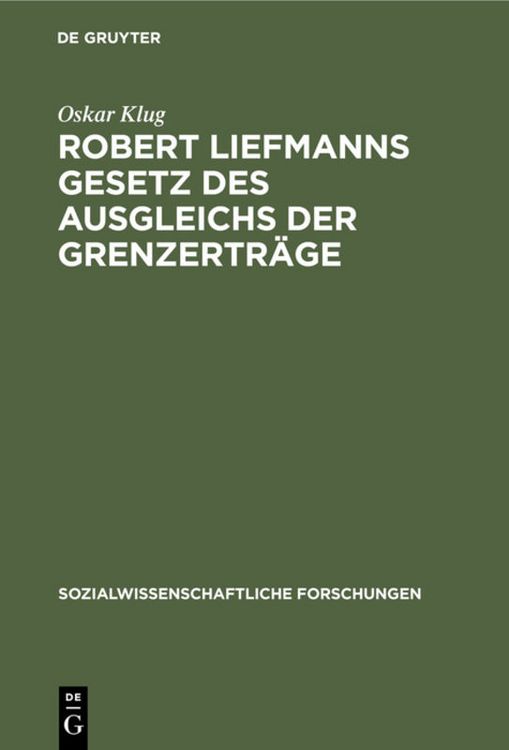 Produktbild: Robert Liefmanns Gesetz des Ausgleichs der Grenzertr&auml;ge