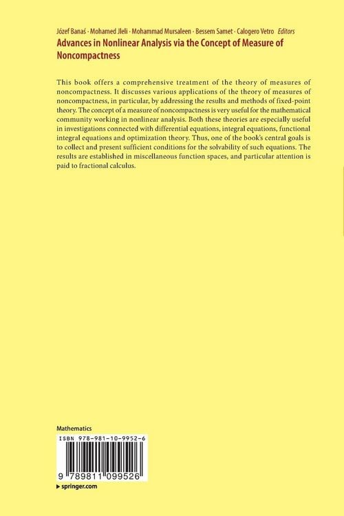Produktbild: Advances in Nonlinear Analysis via the Concept of Measure of Noncompactness