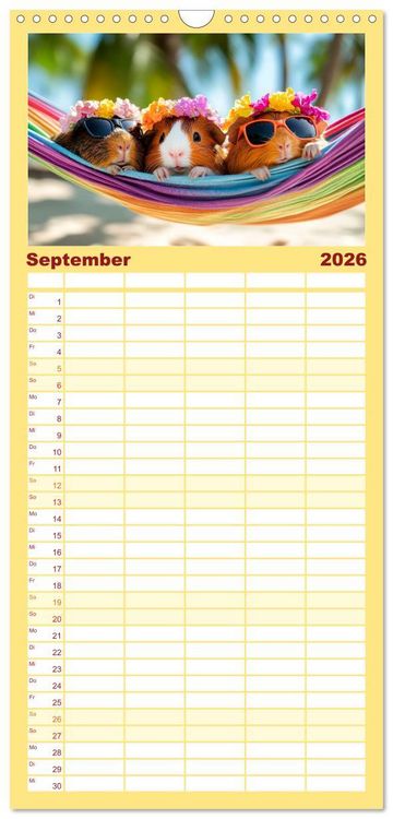 Produktbild: Familienplaner 2026 - Meerschweinchen - Hauptsache Urlaub mit 5 Spalten (Wandkalender, 21 x 45 cm) CALVENDO