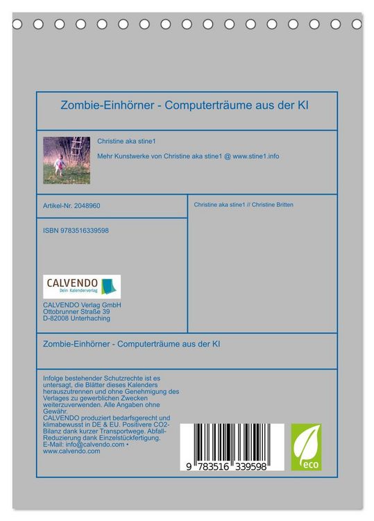 Produktbild: Zombie-Einh&ouml;rner - Computertr&auml;ume aus der KI (Tischkalender 2026 DIN A5 hoch), CALVENDO Monatskalender