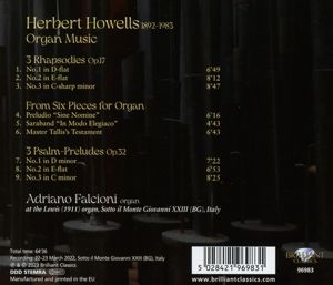 Produktbild: Howells:Organ Music-Rhapsody&Psalm-Prelude