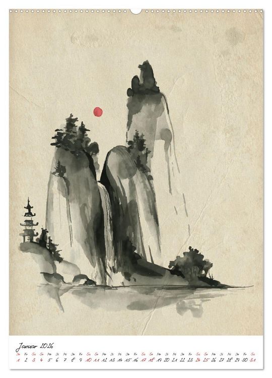 Produktbild: Sumi-e Kunst im japanischen Stil (Wandkalender 2026 DIN A2 hoch), CALVENDO Monatskalender