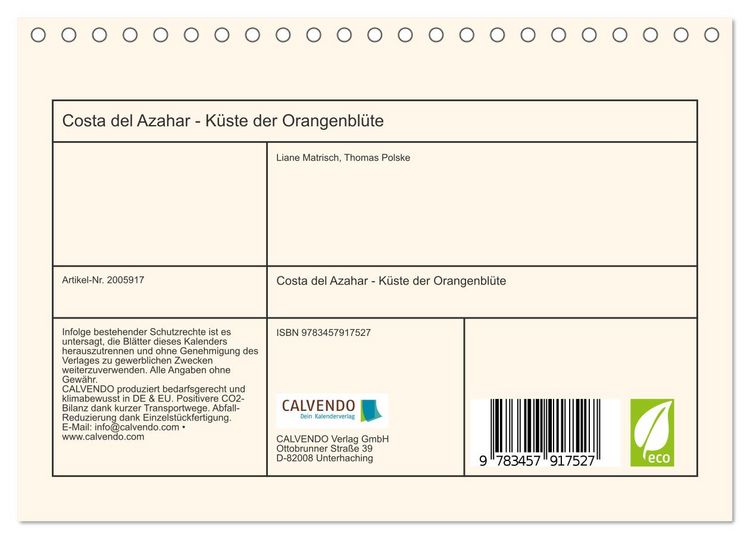 Produktbild: Costa del Azahar - K&uuml;ste der Orangenbl&uuml;te (Tischkalender 2026 DIN A5 quer), CALVENDO Monatskalender