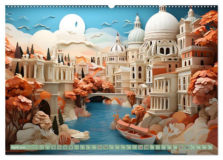 Produktbild: Papierschicktkunst - farbenfohe St&auml;dte (hochwertiger Premium Wandkalender 2026 DIN A2 quer), Kunstdruck in Hochglanz