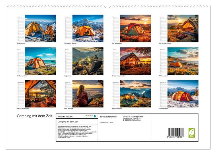 Produktbild: Camping mit dem Zelt (hochwertiger Premium Wandkalender 2026 DIN A2 quer), Kunstdruck in Hochglanz