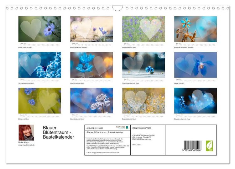 Produktbild: Blauer Bl&uuml;tentraum - Bastelkalender (Wandkalender 2027 DIN A3 quer), CALVENDO Monatskalender