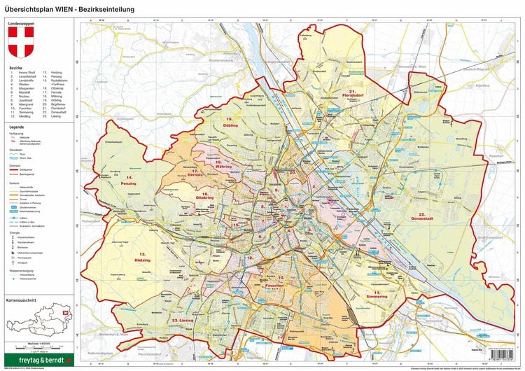 Produktbild: freytag & berndt Schulhandkarte Wien Bezirkseinteilung 1:60.000