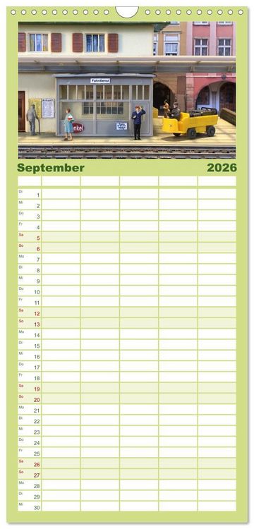 Produktbild: Familienplaner 2026 - Retro Modellbahnanlagen mit 5 Spalten (Wandkalender, 21 x 45 cm) CALVENDO