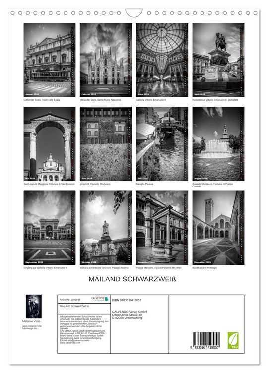 Produktbild: MAILAND SCHWARZWEI&szlig; (Wandkalender 2026 DIN A3 hoch), CALVENDO Monatskalender