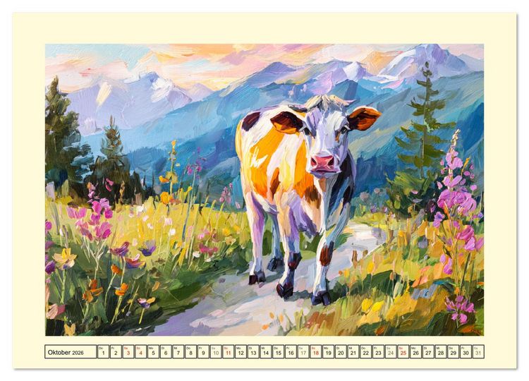 Produktbild: Almseelen im Licht der Berge. Charmante K&uuml;he in kunstvoller &Ouml;loptik (Wandkalender 2026 DIN A3 quer), CALVENDO Monatskalender