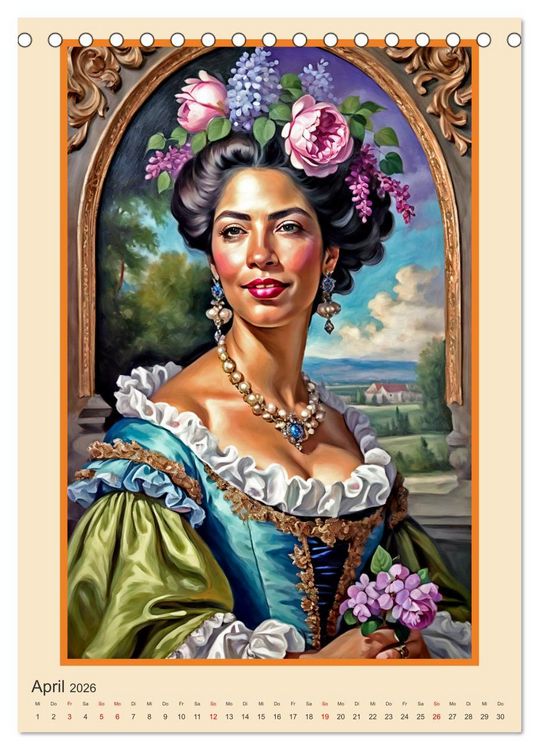 Produktbild: Portr&auml;tgalerie, Frauen in Barockkost&uuml;men (Tischkalender 2026 DIN A5 hoch), CALVENDO Monatskalender
