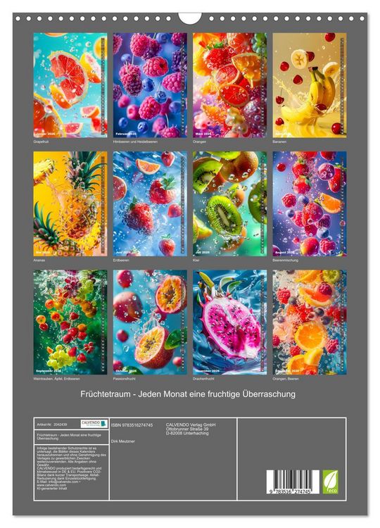 Produktbild: Fr&uuml;chtetraum - Jeden Monat eine fruchtige &Uuml;berraschung (Wandkalender 2026 DIN A3 hoch), CALVENDO Monatskalender