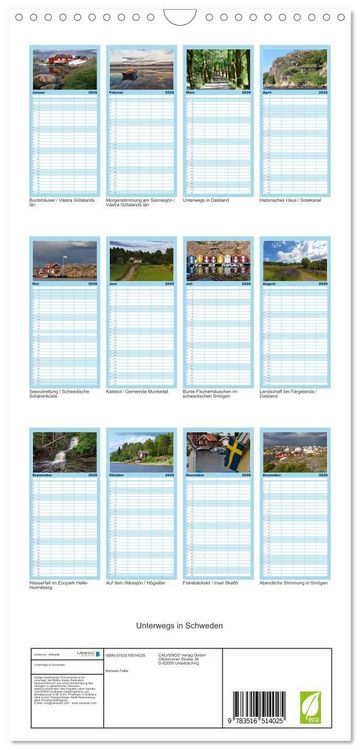 Produktbild: Familienplaner 2026 - Unterwegs in Schweden mit 5 Spalten (Wandkalender, 21 x 45 cm) CALVENDO