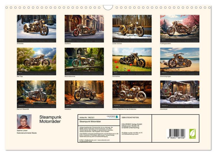 Produktbild: Steampunk Motorr&auml;der (Wandkalender 2026 DIN A3 quer), CALVENDO Monatskalender