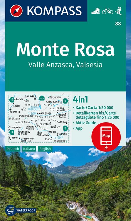 Produktbild: KOMPASS Wanderkarte 88 Monte Rosa, Valle Anzasca, Valsesia 1:50.000