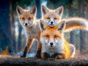 Produktbild: CALVENDO Puzzle Eine F&uuml;chsin f&uuml;hrt ihre Jungen durch das frische Gr&uuml;n des Fr&uuml;hlingswaldes | 1000 Teile Lege-Gr&ouml;&szlig;e 64x48cm Foto-Puzzle f&uuml;r gl&uuml;ckliche S