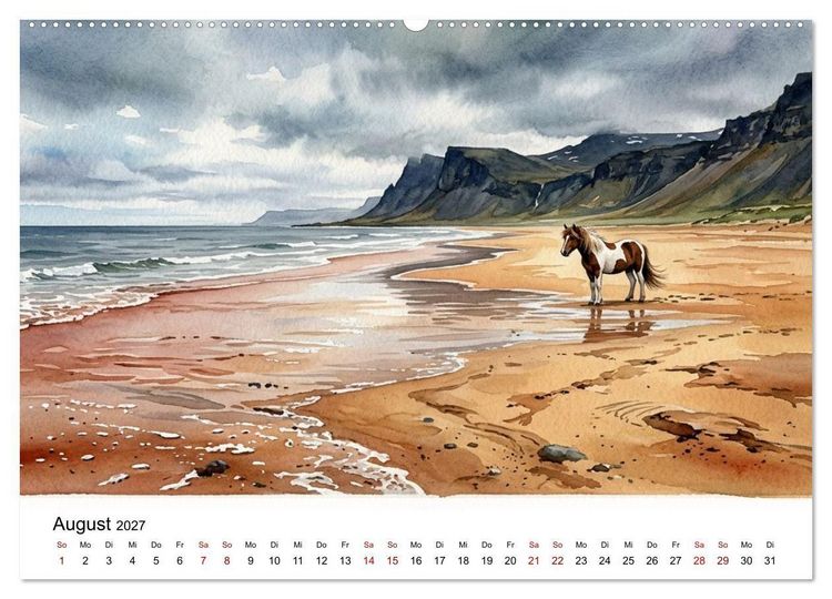 Produktbild: Magie der Islandpferde im Aquarellstil (Wandkalender 2027 DIN A2 quer), CALVENDO Monatskalender