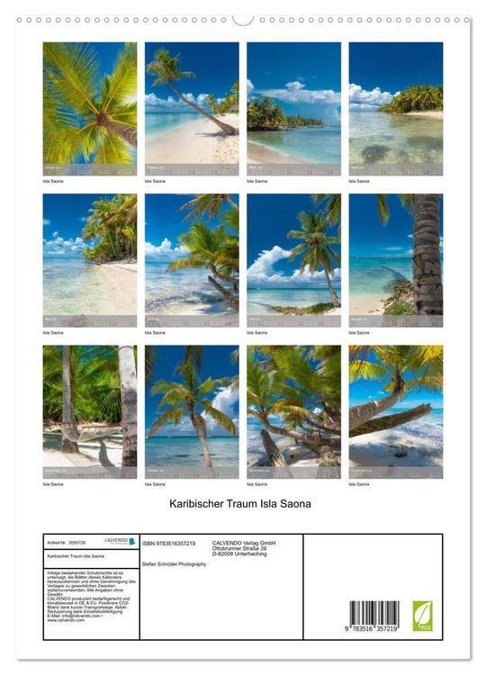 Produktbild: Karibischer Traum Isla Saona (hochwertiger Premium Wandkalender 2026 DIN A2 hoch), Kunstdruck in Hochglanz