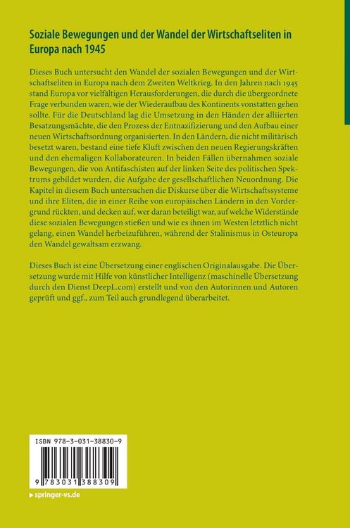 Produktbild: Soziale Bewegungen und der Wandel der Wirtschaftseliten in Europa nach 1945