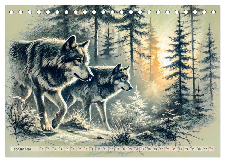 Produktbild: Die Eleganz der W&ouml;lfe - Mythische Begegnungen in der Natur (Tischkalender 2026 DIN A5 quer), CALVENDO Monatskalender