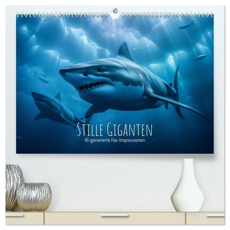 Produktbild: Stille Giganten - KI-generierte Hai-Impressionen (hochwertiger Premium Wandkalender 2026 DIN A2 quer), Kunstdruck in Hochglanz