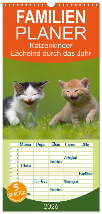 Produktbild: Familienplaner 2026 - L&auml;chelnd durchs Jahr - Katzenkinder -Familienplaner hoch mit 5 Spalten (Wandkalender, 21 x 45 cm) CALVENDO