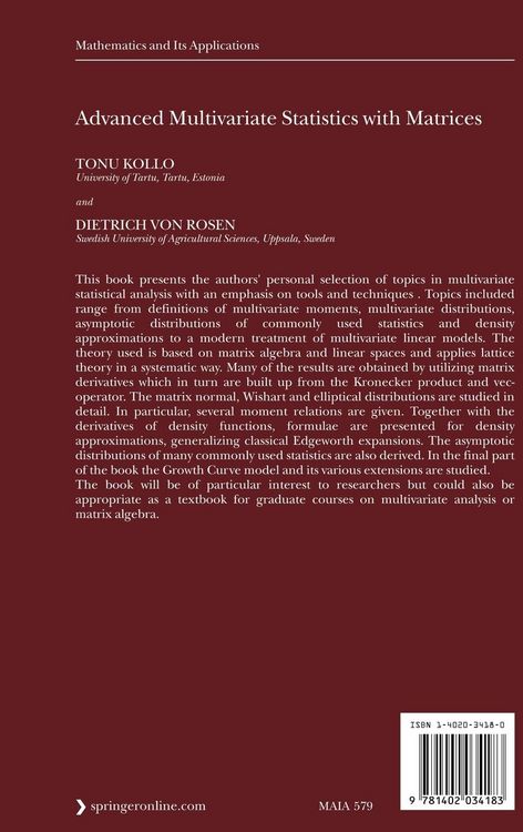 Produktbild: Advanced Multivariate Statistics with Matrices