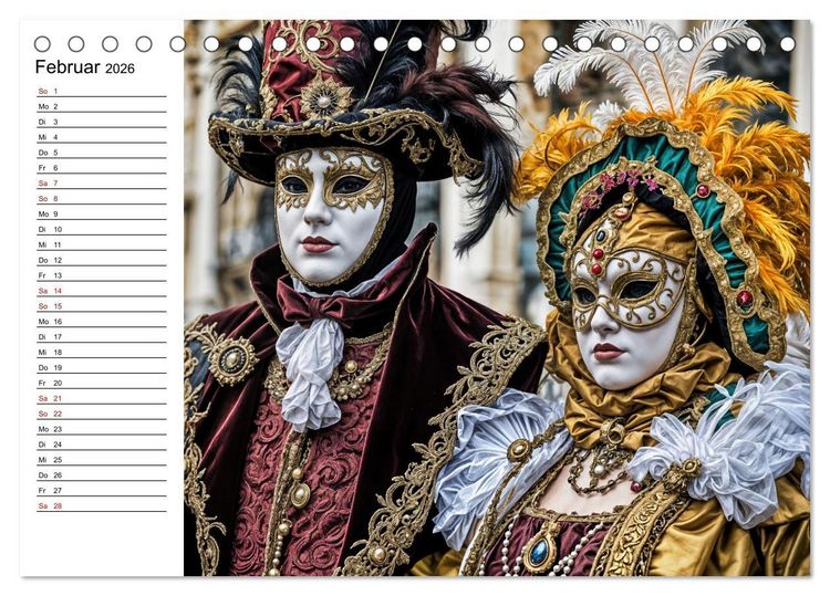 Produktbild: M&auml;rchenhafte Maskerade KI - Karnevalserlebnis in Venedig (Tischkalender 2026 DIN A5 quer), CALVENDO Monatskalender