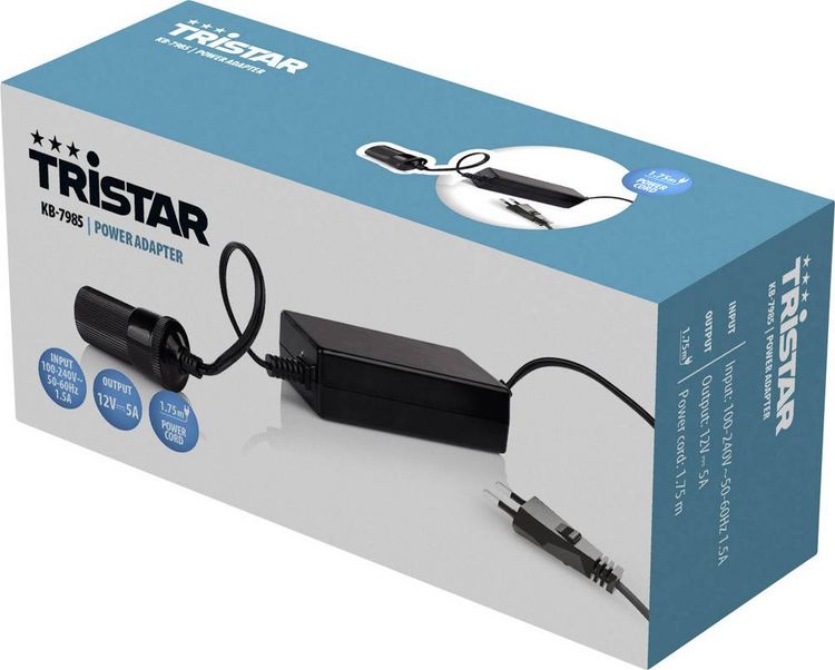 Produktbild: Tristar KB-7985 Gleichrichter 60 W 1 St. (L x B x H) 0.08 x 0.08 x 0.17 cm Ausgangsspannung (Details)=12 V Betriebsspannung=110 V, 230 V 5 A
