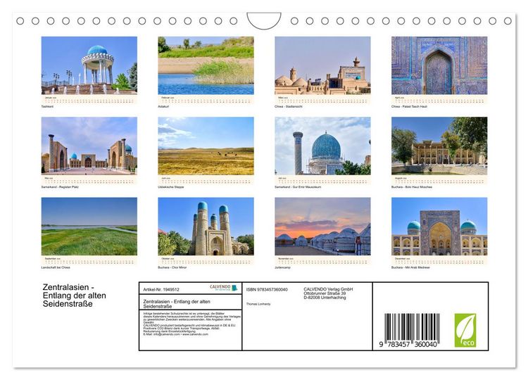 Produktbild: Zentralasien - Entlang der alten Seidenstra&szlig;e (Wandkalender 2026 DIN A4 quer), CALVENDO Monatskalender