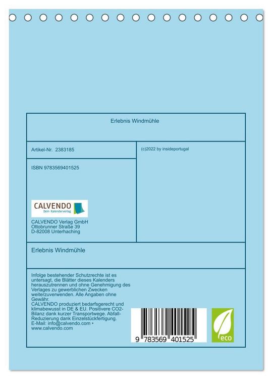 Produktbild: Erlebnis Windm&uuml;hle (Tischkalender 2027 DIN A5 hoch), CALVENDO Monatskalender