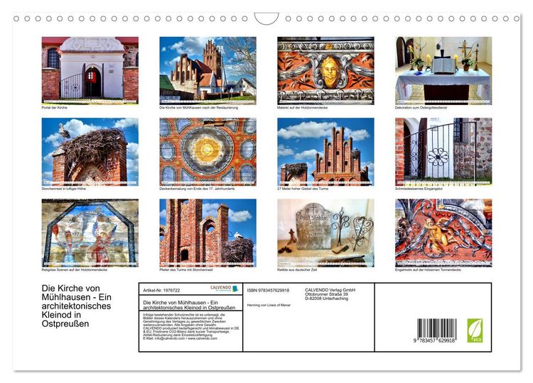 Produktbild: Die Kirche von M&uuml;hlhausen - Ein architektonisches Kleinod in Ostpreu&szlig;en (Wandkalender 2026 DIN A3 quer), CALVENDO Monatskalender