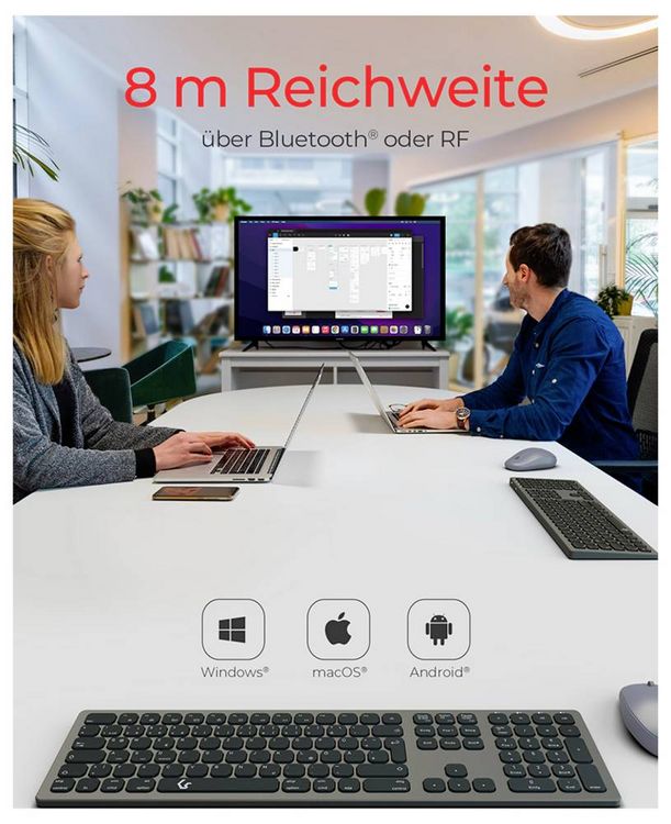 Produktbild: RAIDSONIC Full-Size Aluminium Tastatur, Bluetooth & RF, f&uuml;r Win & macOS