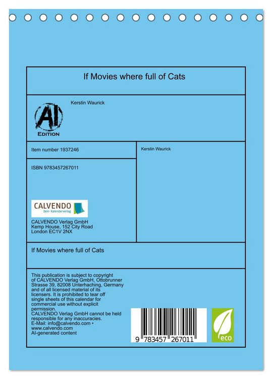 Produktbild: If Movies where full of Cats (Desk Calendar 2026 DIN A5 portrait), CALVENDO 12 Month DeskCalendar