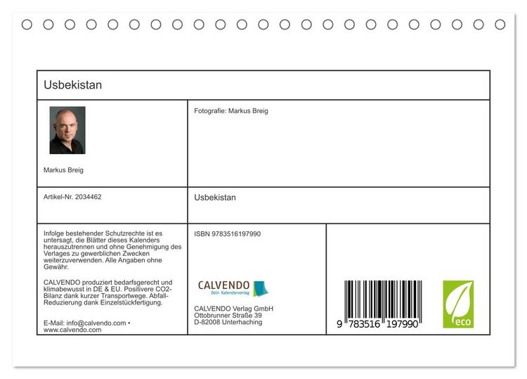Produktbild: Usbekistan (Tischkalender 2026 DIN A5 quer), CALVENDO Monatskalender