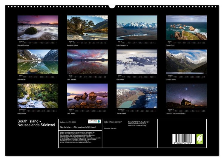 Produktbild: South Island - Neuseelands S&uuml;dinsel (hochwertiger Premium Wandkalender 2026 DIN A2 quer), Kunstdruck in Hochglanz