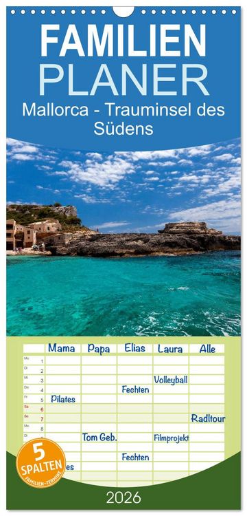 Produktbild: Familienplaner 2026 - Mallorca - Trauminsel des S&uuml;dens mit 5 Spalten (Wandkalender, 21 x 45 cm) CALVENDO