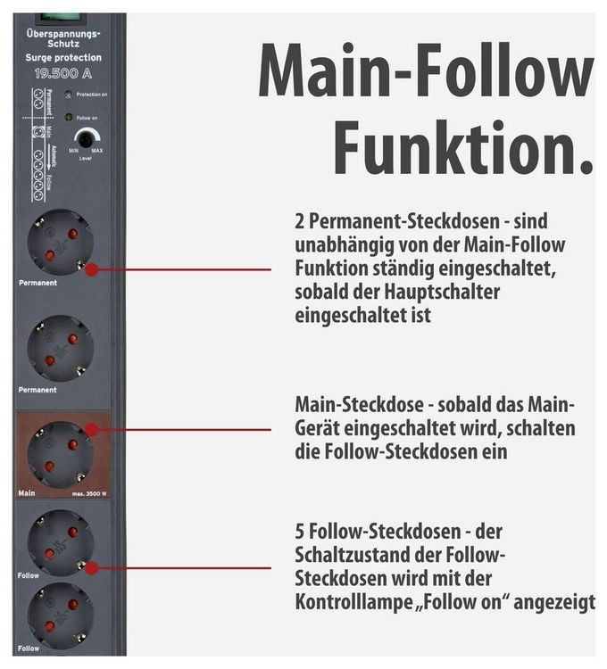 Produktbild: Brennenstuhl 1159490936 Main/Follow-Steckdosenleiste 8fach Anthrazit Schutzkontakt 1St.