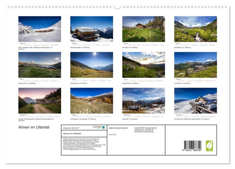 Produktbild: Almen im Ultental (hochwertiger Premium Wandkalender 2026 DIN A2 quer), Kunstdruck in Hochglanz