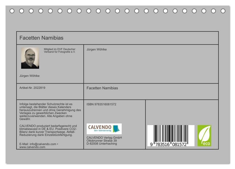 Produktbild: Facetten Namibias (Tischkalender 2026 DIN A5 quer), CALVENDO Monatskalender