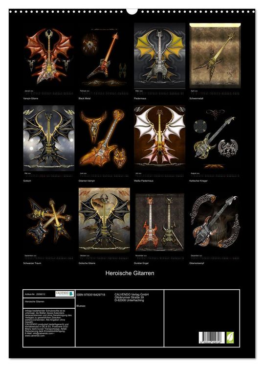 Produktbild: Heroische Gitarren (Wandkalender 2026 DIN A2 hoch), CALVENDO Monatskalender