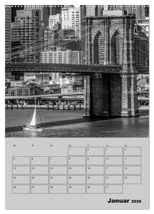 Produktbild: NEW YORK CITY Monochrome Stadtansichten (Wandkalender 2026 DIN A2 hoch), CALVENDO Monatskalender