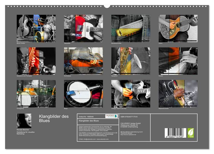 Produktbild: Klangbilder des Blues (hochwertiger Premium Wandkalender 2026 DIN A2 quer), Kunstdruck in Hochglanz