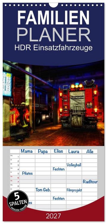 Produktbild: Familienplaner 2027 - HDR Einsatzfahrzeuge mit 5 Spalten (Wandkalender, 21 x 45 cm) CALVENDO