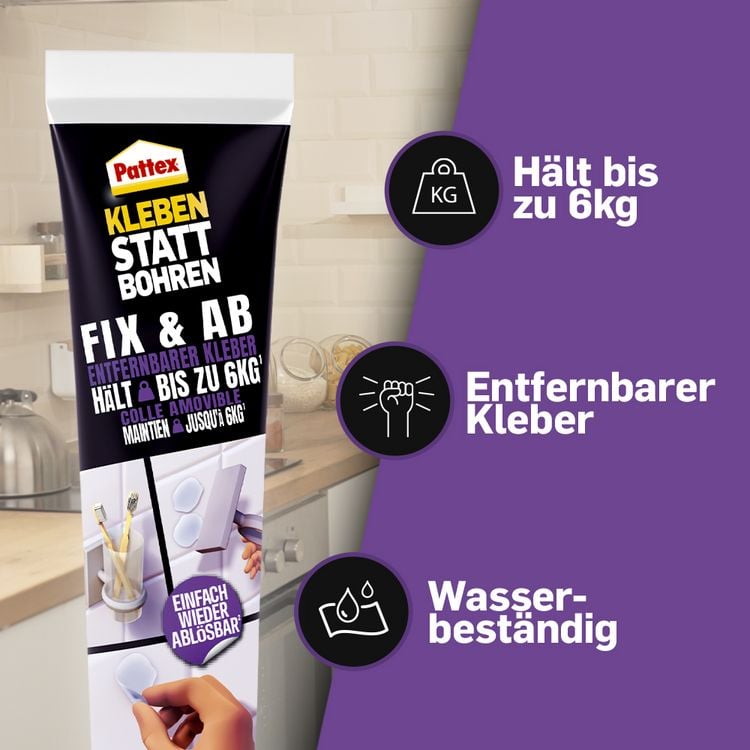 Produktbild: Pattex Kleben statt Bohren Fix & Ab, 44 g, 9H PKBR2