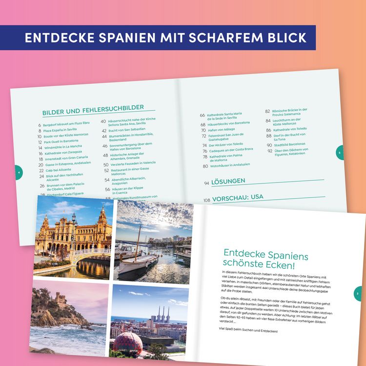 Produktbild: In 444 Fehlern um die Welt &ndash; Spanien. Finde die Unterschiede in den sch&ouml;nsten Motiven Spaniens.