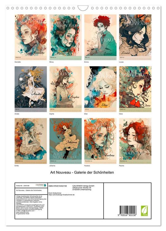 Produktbild: Art Nouveau - Galerie der Sch&ouml;nheiten (Wandkalender 2026 DIN A3 hoch), CALVENDO Monatskalender